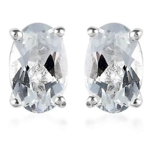 Brazilian Goshenite Solitare Stud Earrings in Sterling Silver - Picture 1 of 14